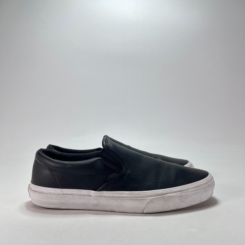 Vans Classic Slip On Black White Leather Low Top Skate Shoes 507452 Men's Size 7